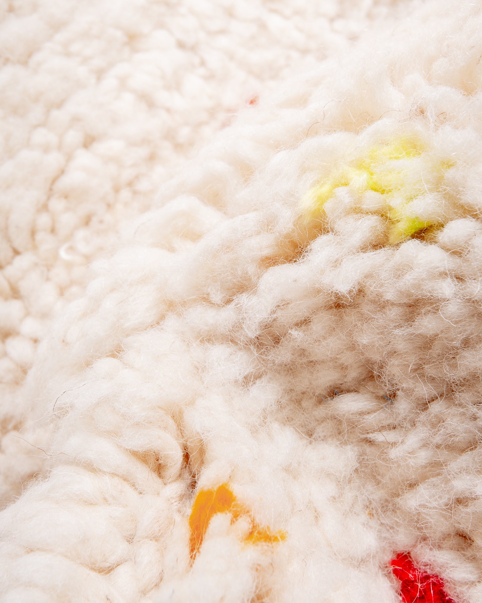 Modern, designer, handcrafted Berber rug from Morocco. Beniourain carpet with beautiful colours and patterns and fluffy wool texture.